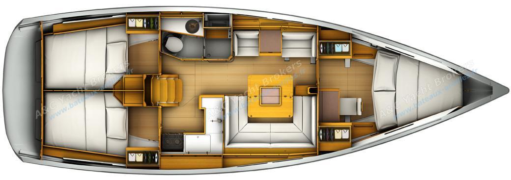 Jeanneau Sun Odyssey 419: Boat layout 3 cabins with desk in forward cabin